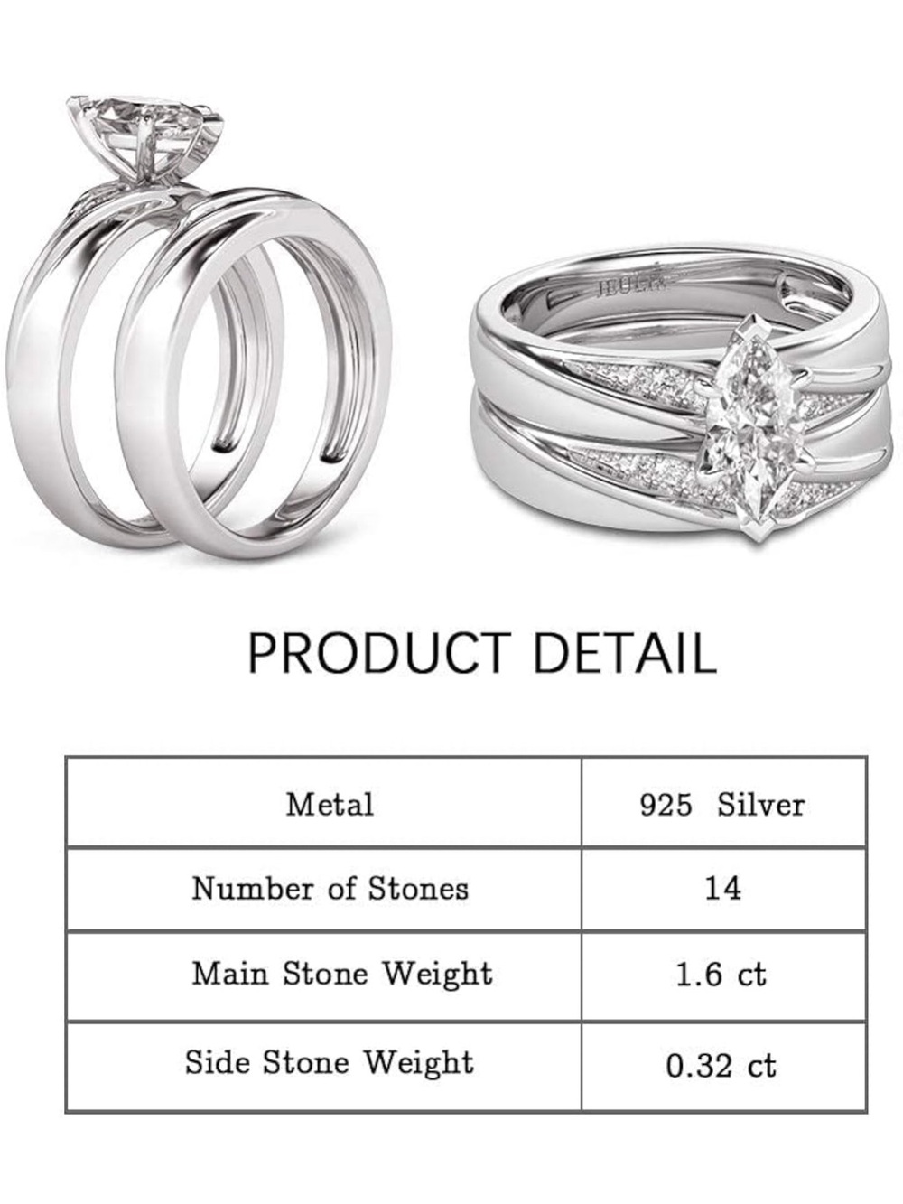 Sterling Silver Pear-Cut Cubic Zirconia Wedding Ring Set - Picture 8 of 12
